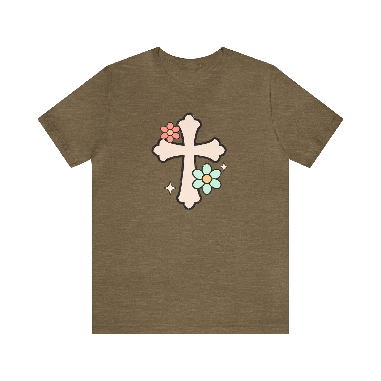 Vintage Floral Boho Cross T-Shirt