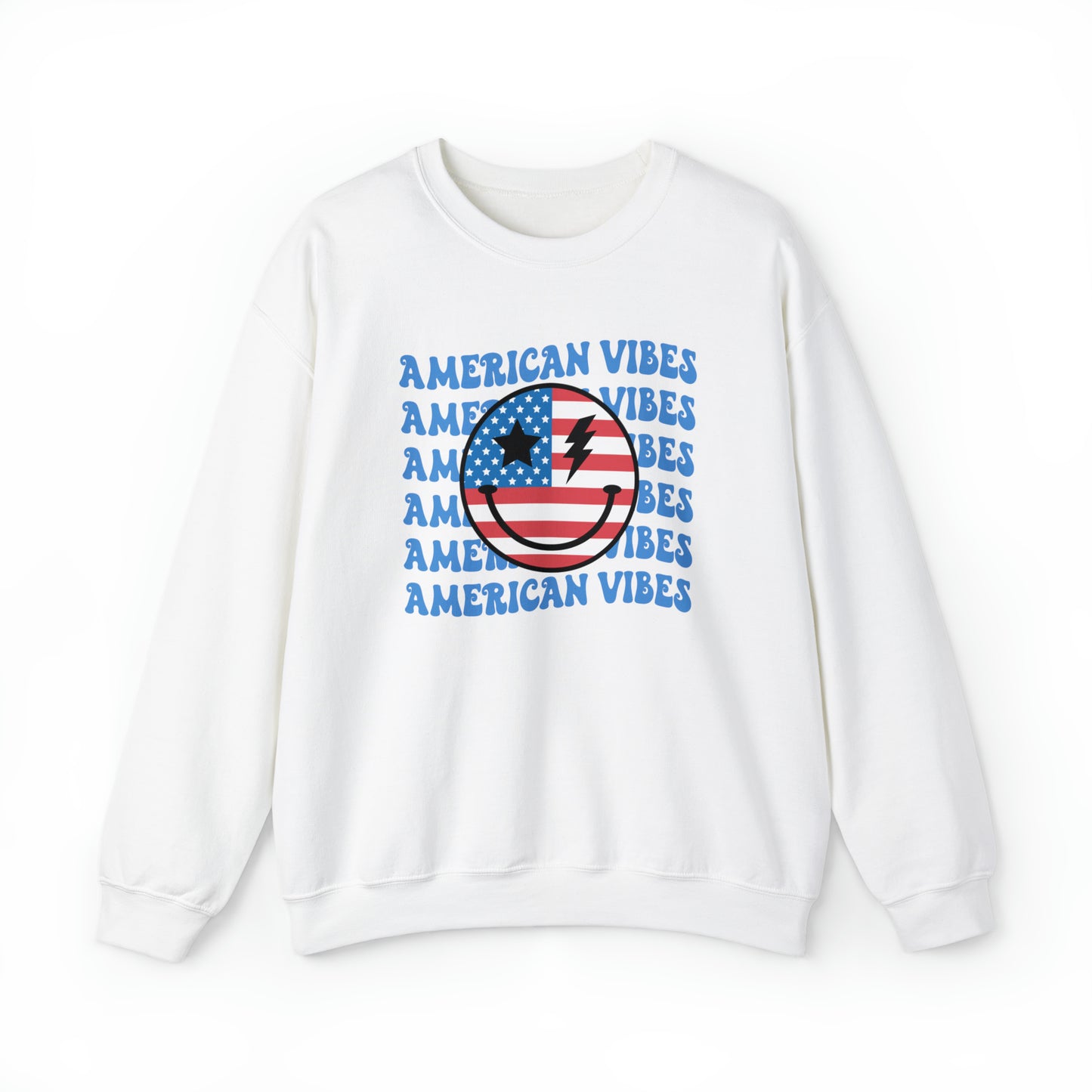 USA American Vibes Flag Smiley Face Heavy Blend™ Crewneck Sweatshirt