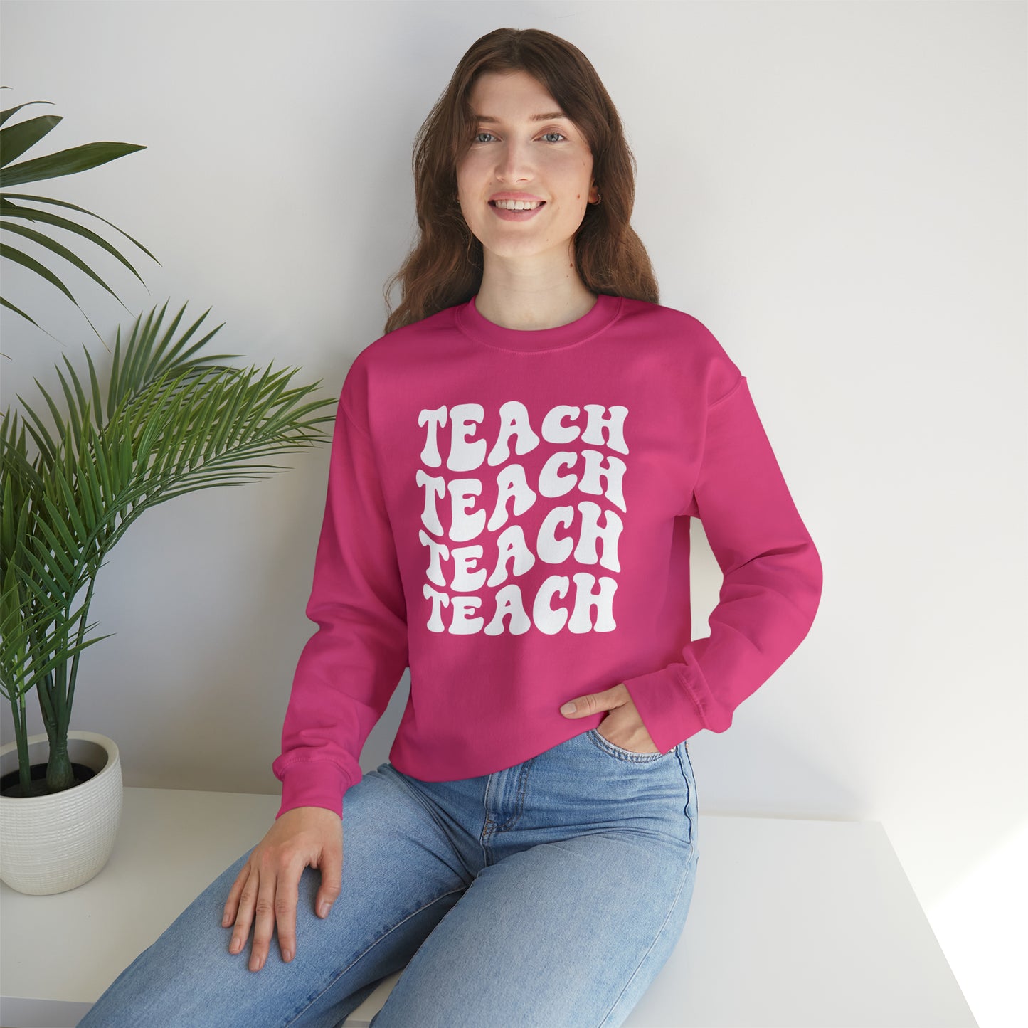 Teach Teach Teach Teach White Logo Unisex Heavy Blend™ Crewneck Sweatshirt