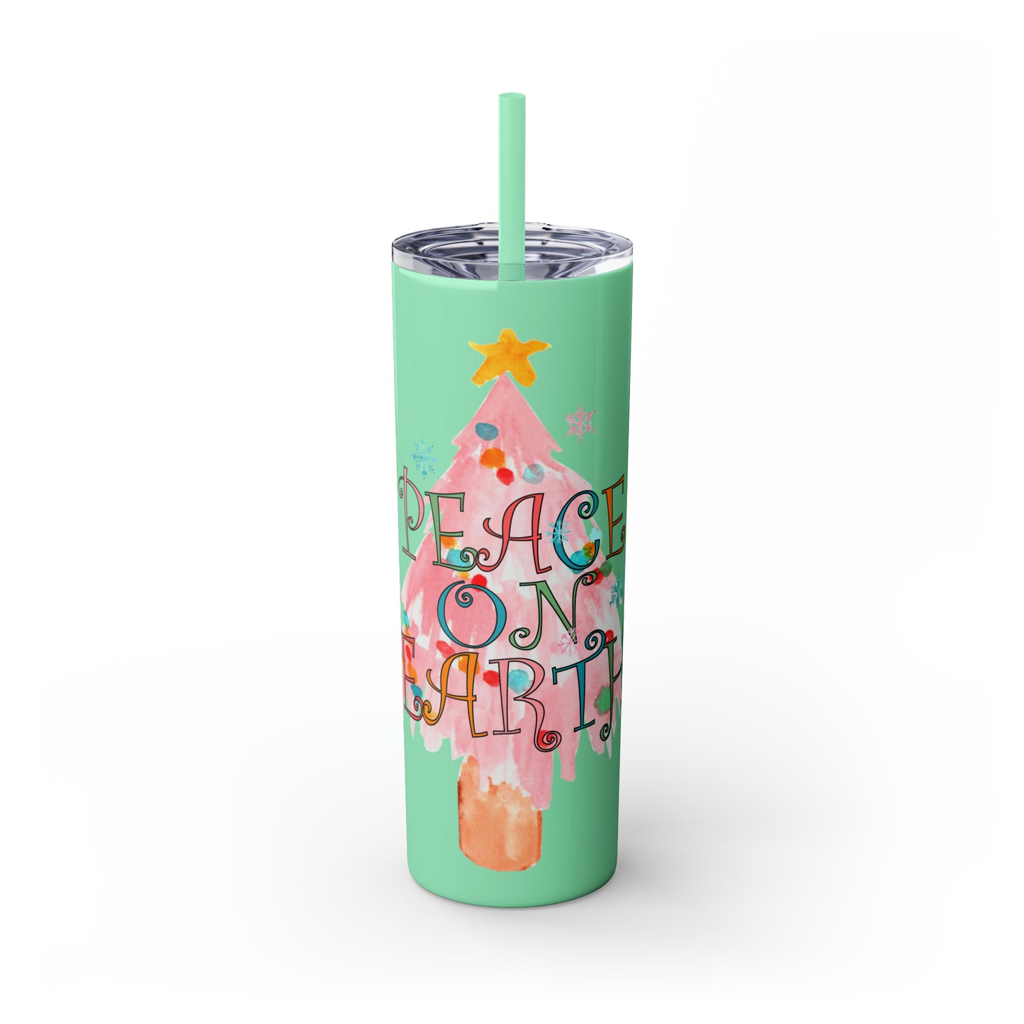 Peace on Earth Christmas/ Holiday Skinny Tumbler with Pick your Color Straw, 20oz