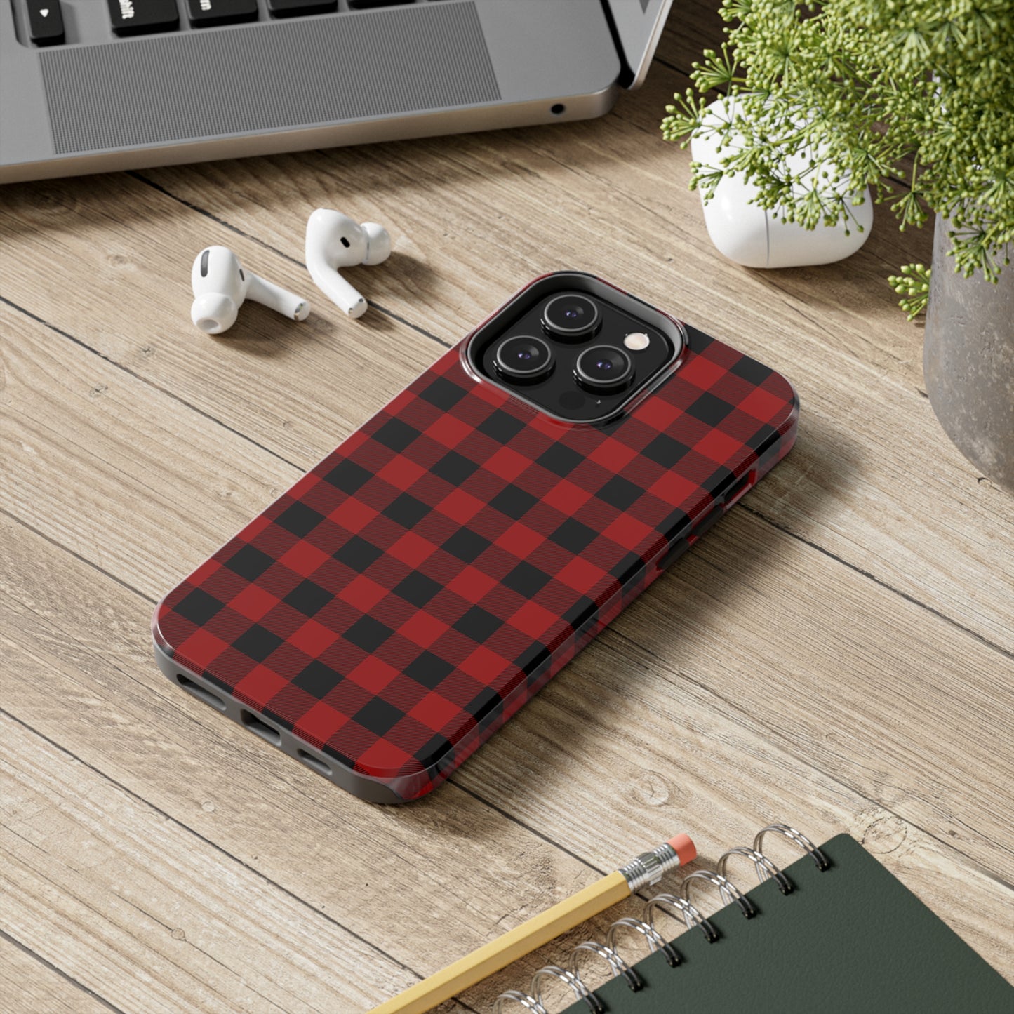 Red and Black Plaid Tough Phone Cases