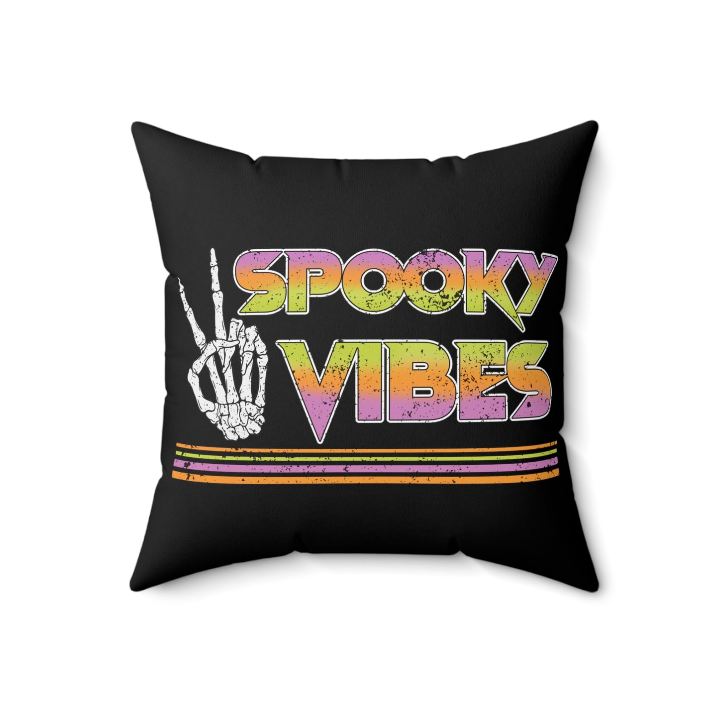 Black 80's Spooky Vibes Fall Halloween Spun Polyester Square Pillow