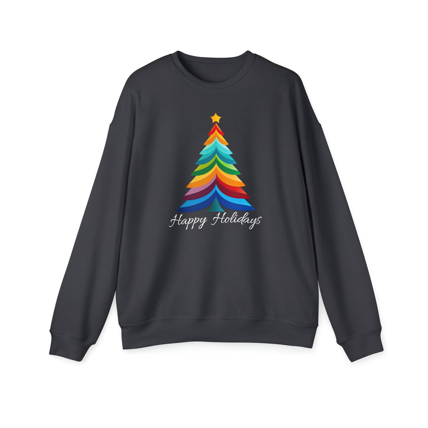 Happy Holidays Layered Rainbow Christmas Tree Unisex Drop Shoulder Bella Sweatshirt