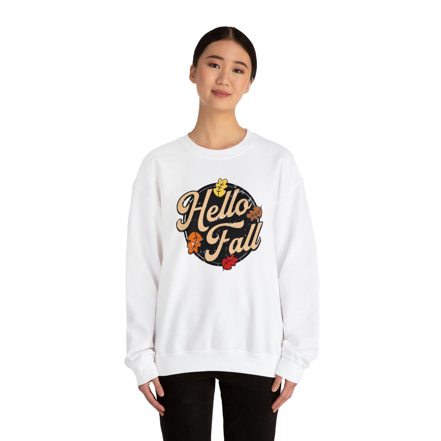 Hello Fall Halloween Retro Warm Colored  Unisex Heavy Blend™ Crewneck Sweatshirt