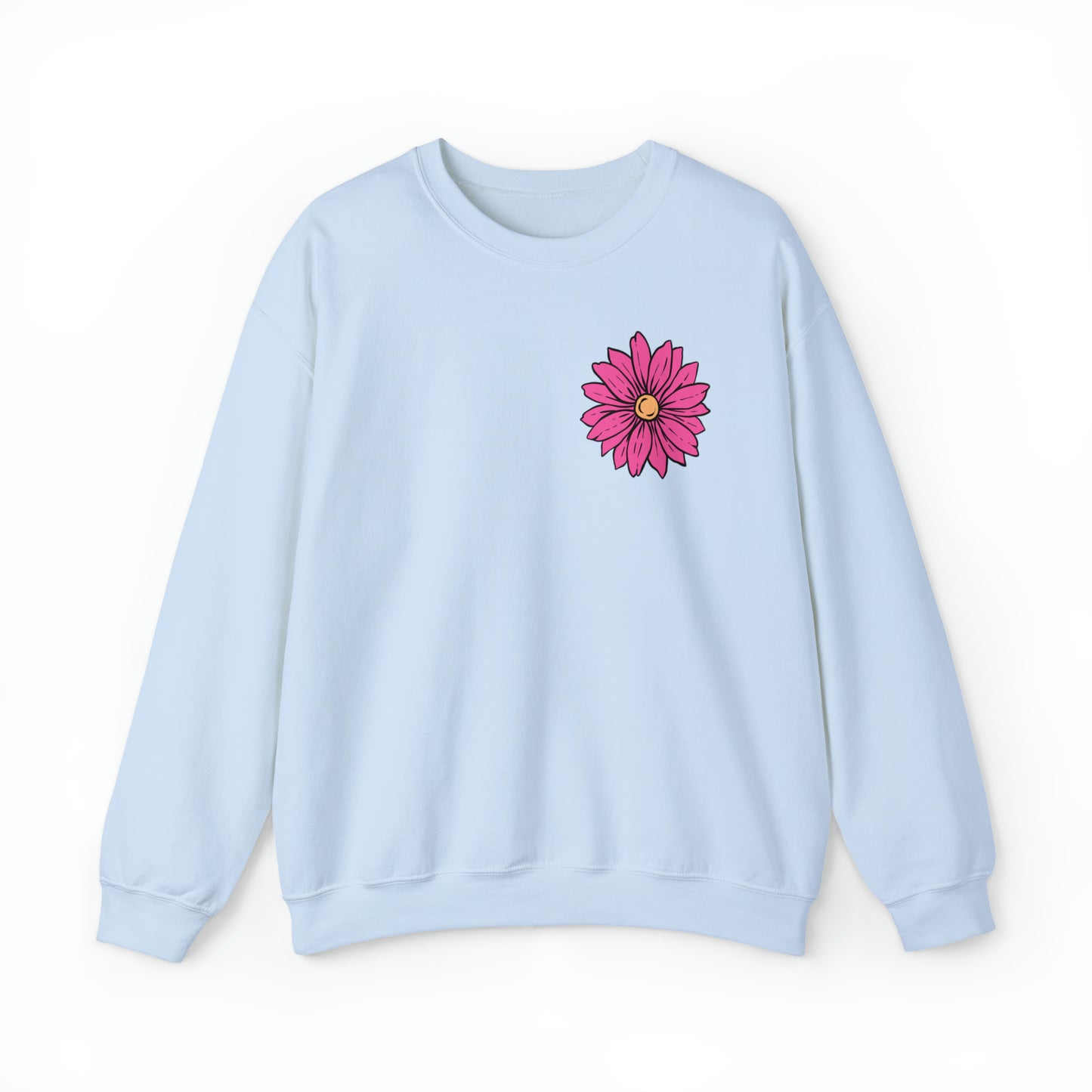 FRONT AND BACK DESIGN Positive Energy (Flower on Front and Message on Back) Font Heavy Blend™ Crewneck Sweatshirt