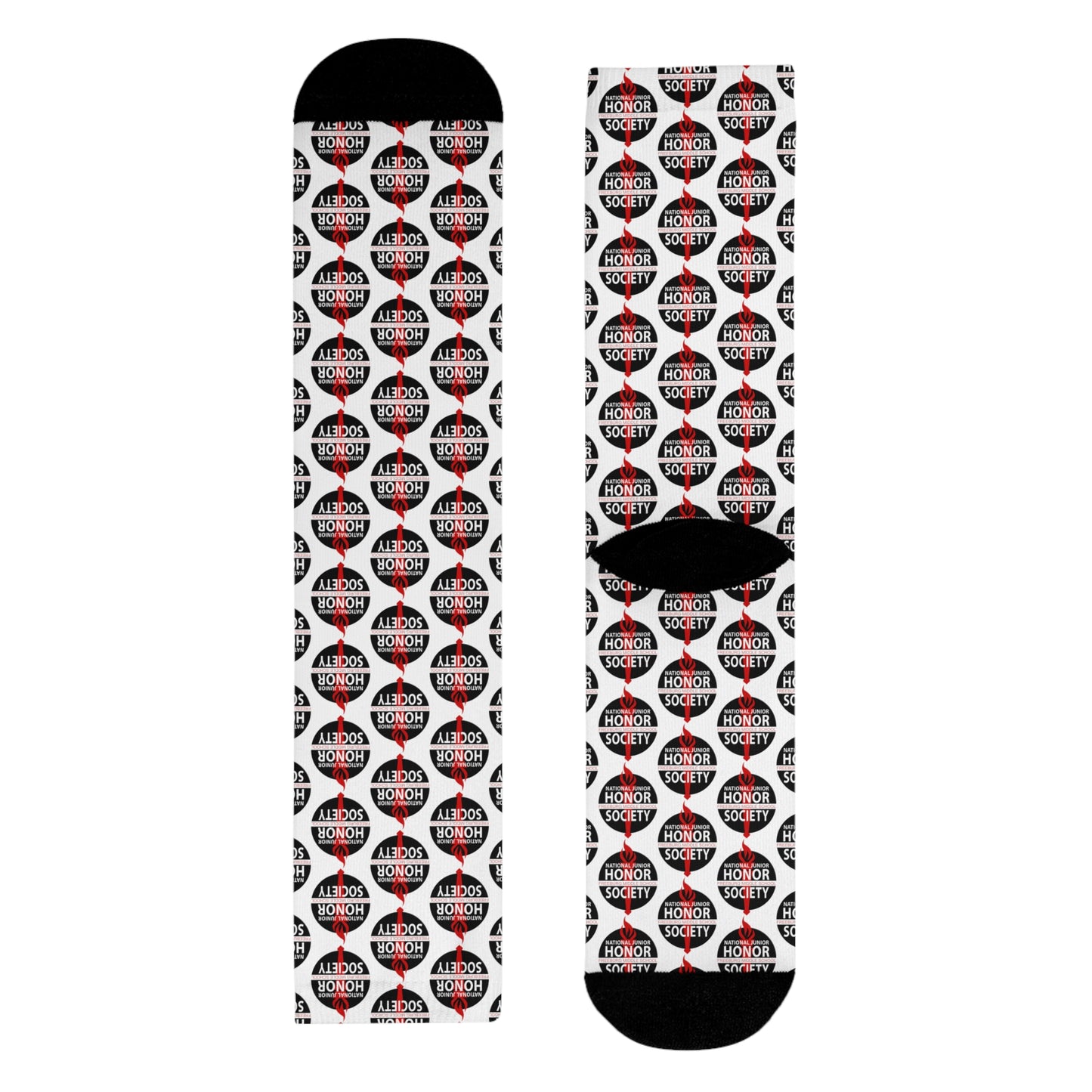 Freeburg Middle School National Junior Honor Society Red and Black Design Sublimation Crew Socks (EU) - White