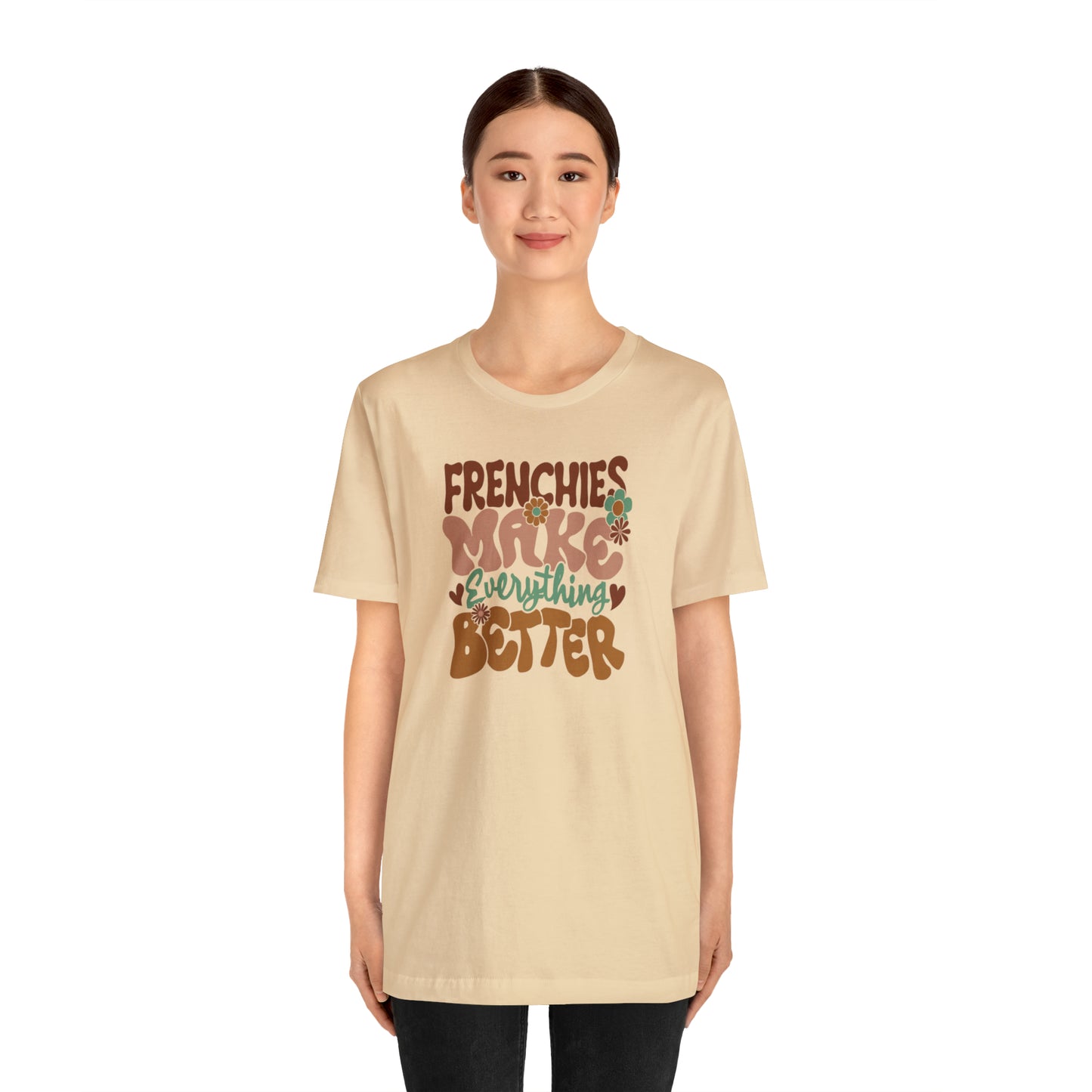 Vintage Frenchies Make Everything Better Dog Unisex Jersey Short Sleeve Tee