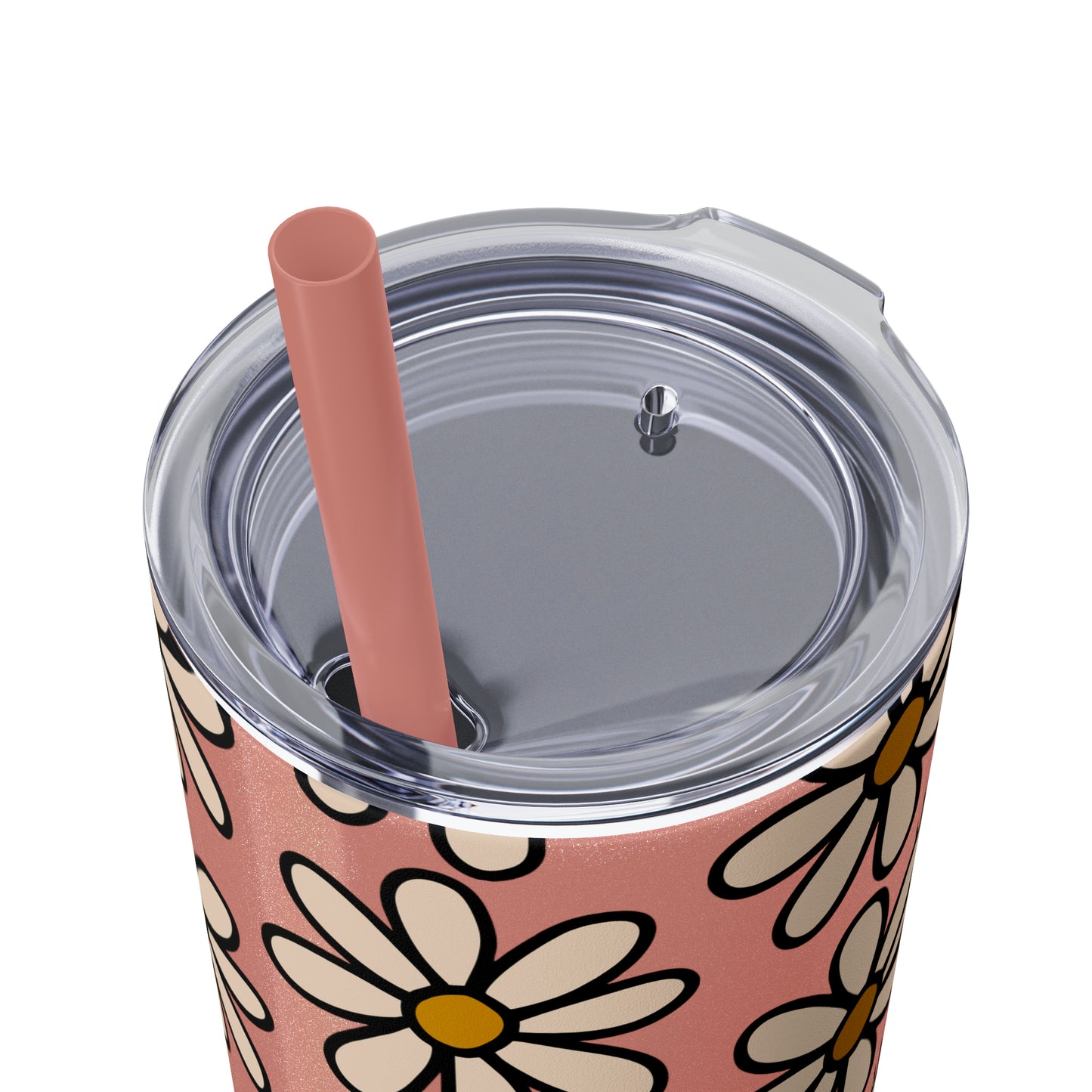 Peach Daisy Print Skinny Tumbler with Straw, 20oz