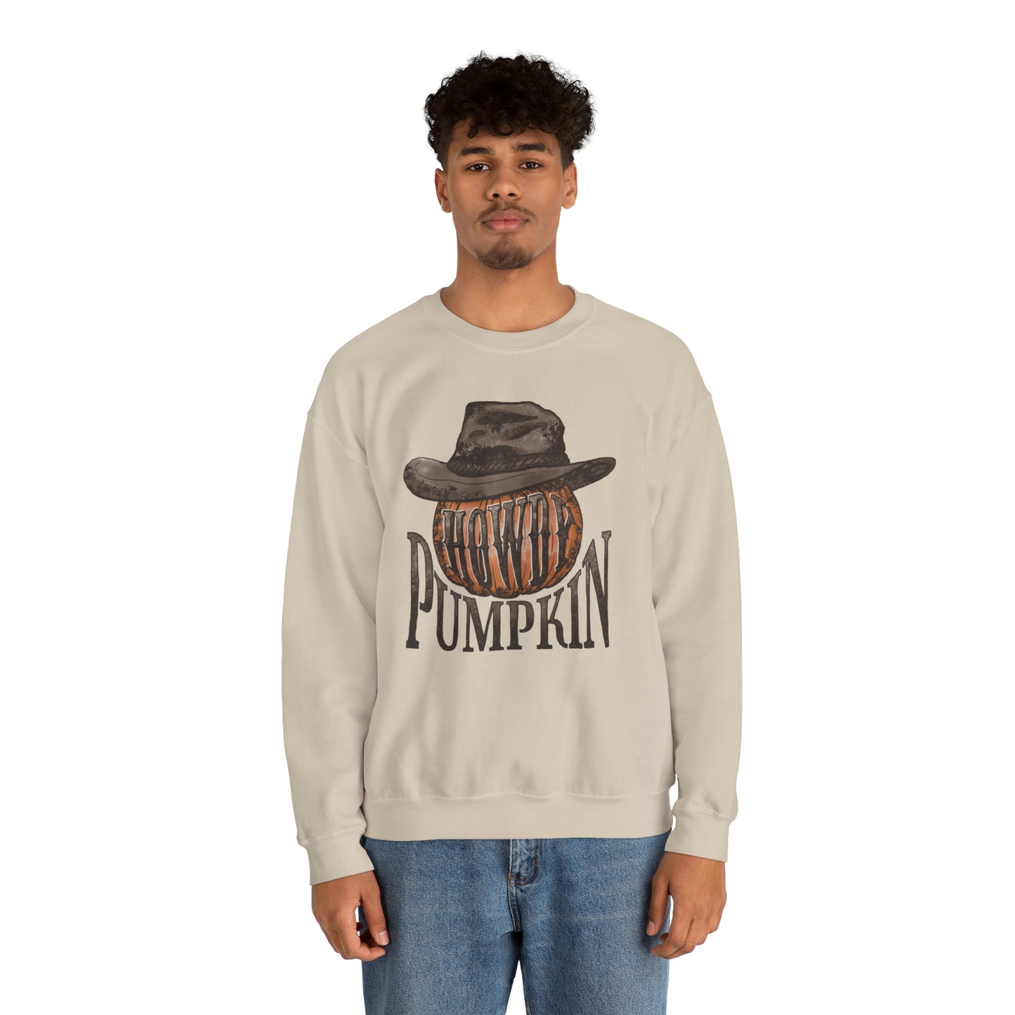 Howdy Pumpkin Fall Halloween Retro Warm Colored  Unisex Heavy Blend™ Crewneck Sweatshirt