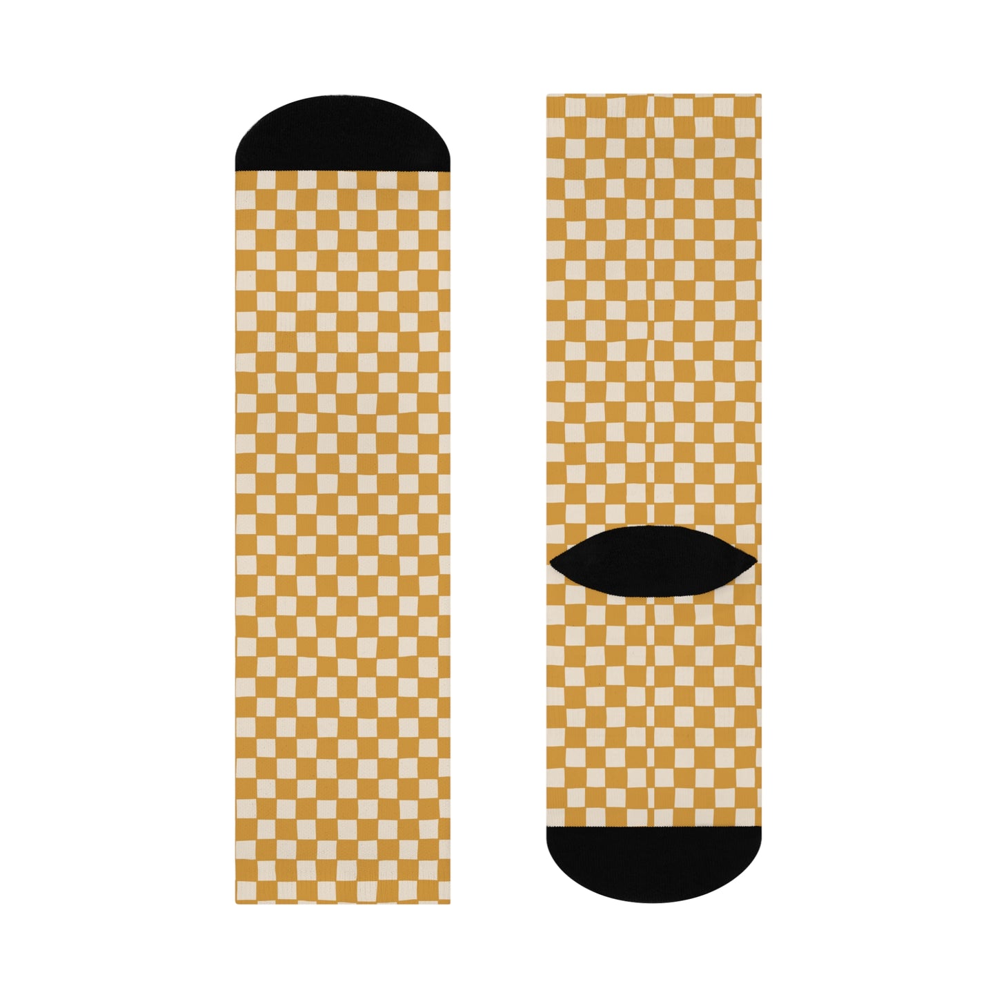 Gold Checkered Cushioned Crew Socks - White