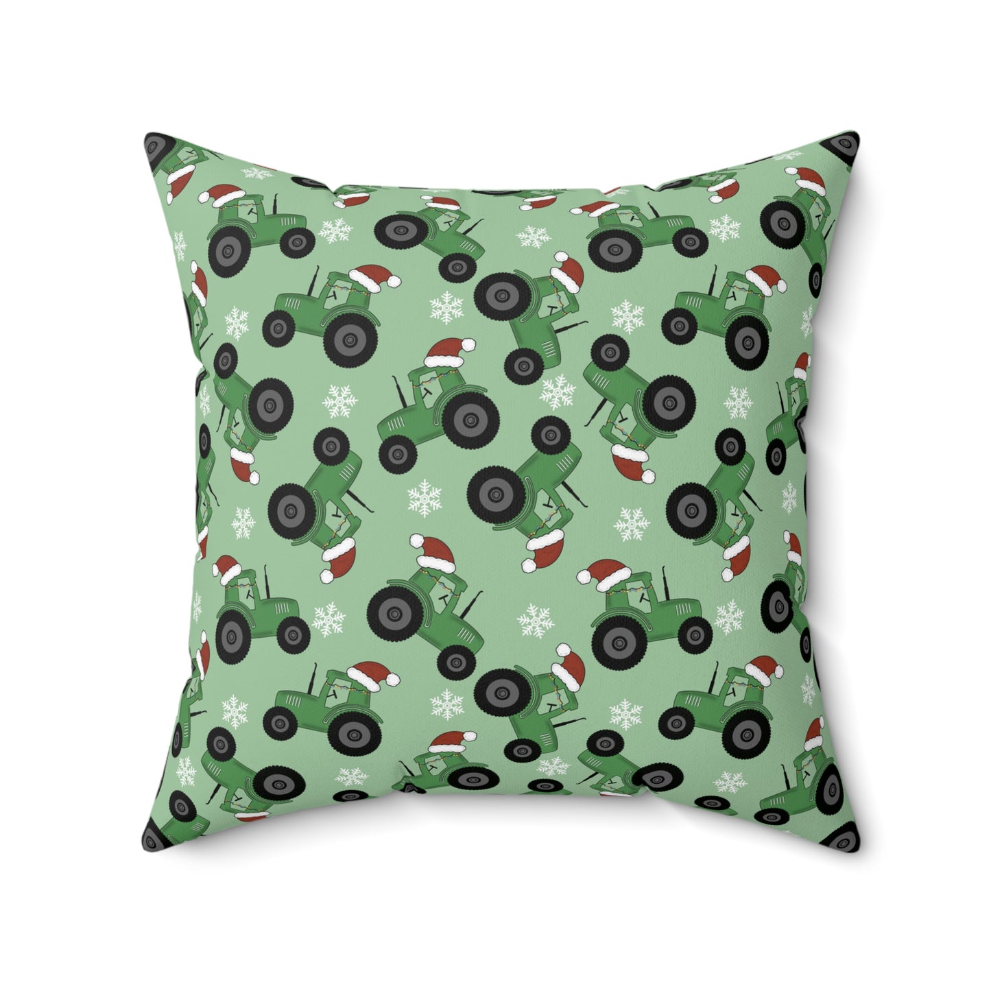 Christmas Green Tractor Print/ Holiday Polyester Square Pillow