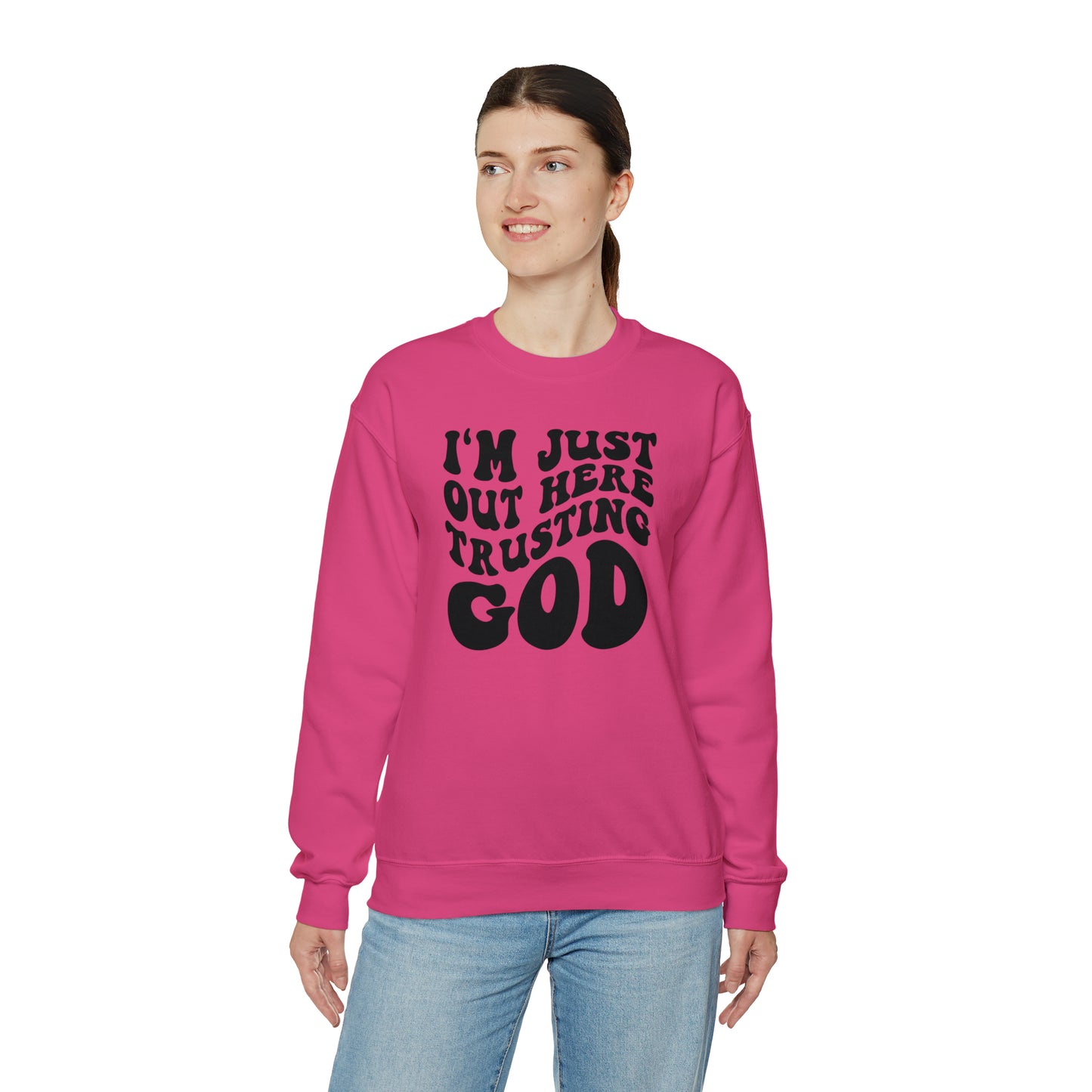 I'm Just Out Here Trusting God Design Heavy Blend™ Crewneck Sweatshirt