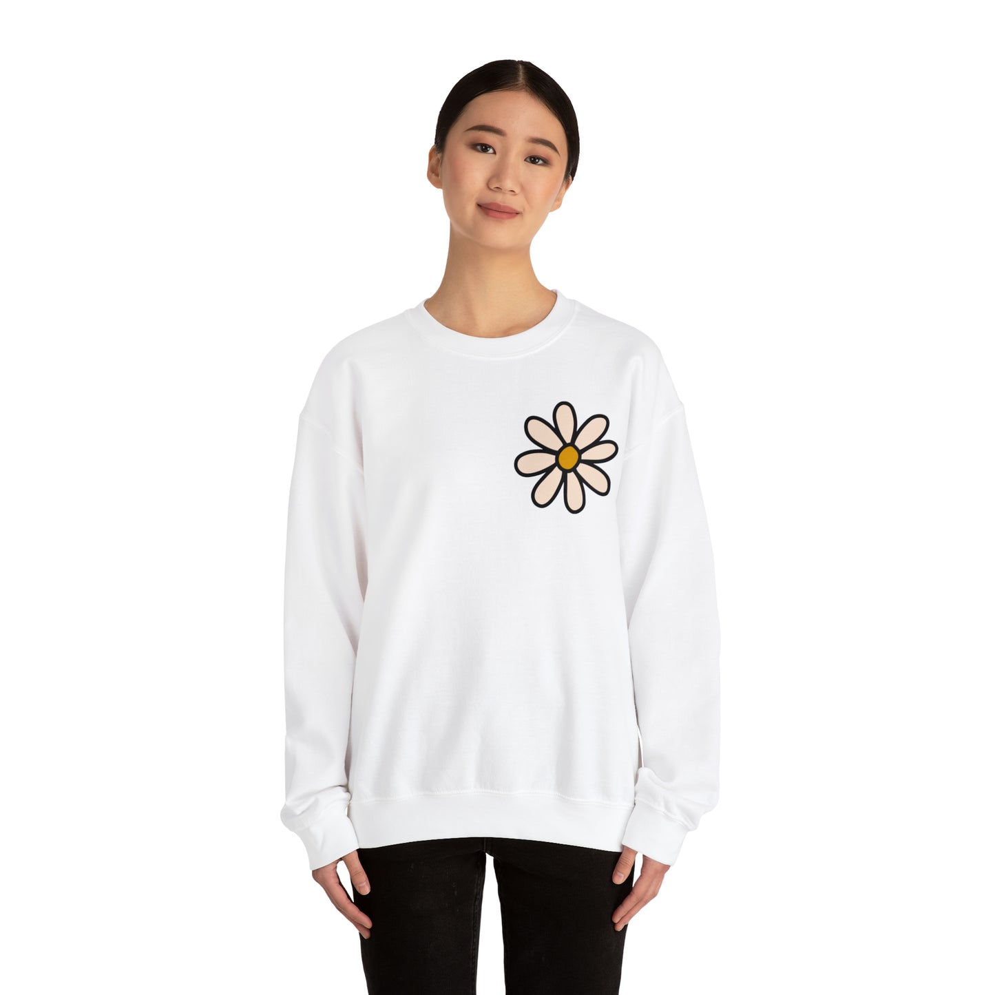 Distressed Daisy Love Like Jesus -  Front and Back Design Heavy Blend™ Crewneck Sweatshirt