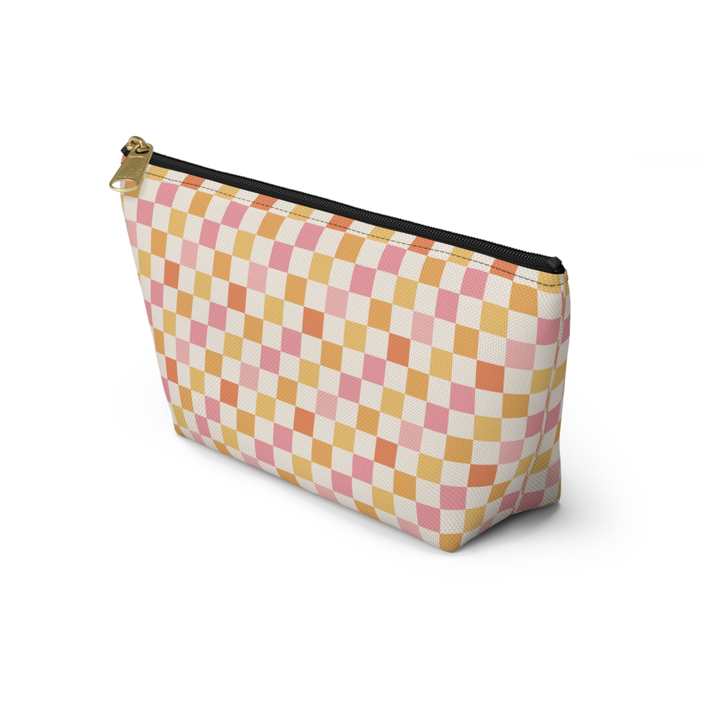 Peachy Retro Checkered -Pink/ Gold/ Orange Sherbet Print Design  Accessory Pouch w T-bottom