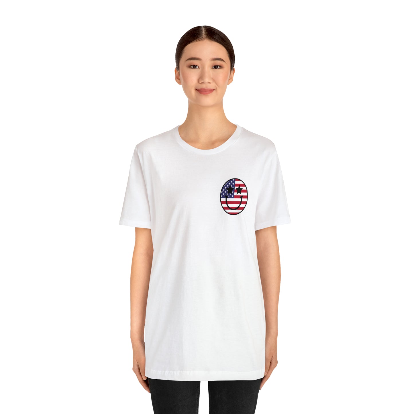 "Jesus Christ Stars and Stripes" (Front and Back Design) Unisex Jersey Short Sleeve Tee