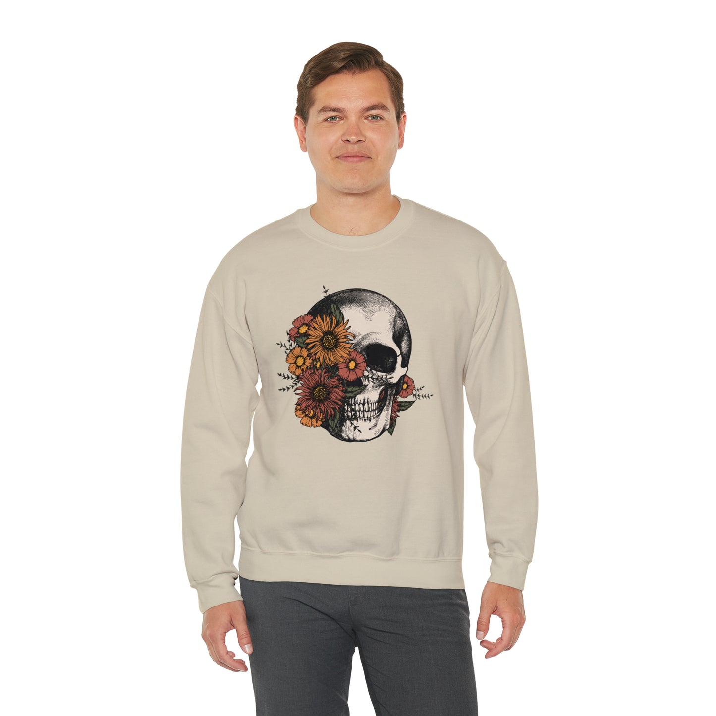 Boho Skeleton Fall Halloween Retro Warm Colored  Unisex Heavy Blend™ Crewneck Sweatshirt