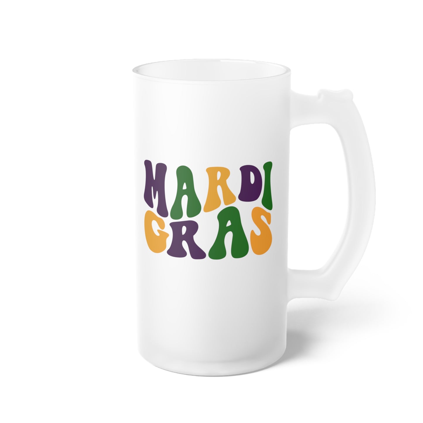 Mardi Gras Wave Frosted Glass Beer Mug