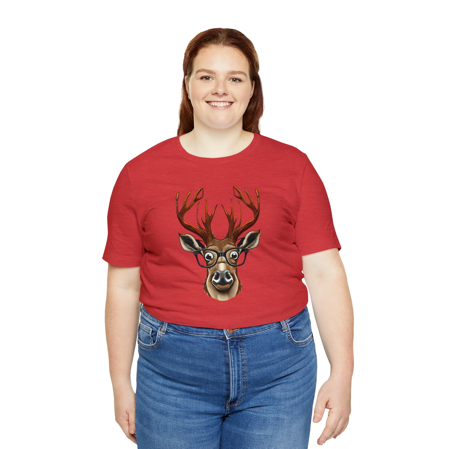 Deer/ Reindeer with Glasses Country and Christmas Unisex Jersey Short Sleeve Tee