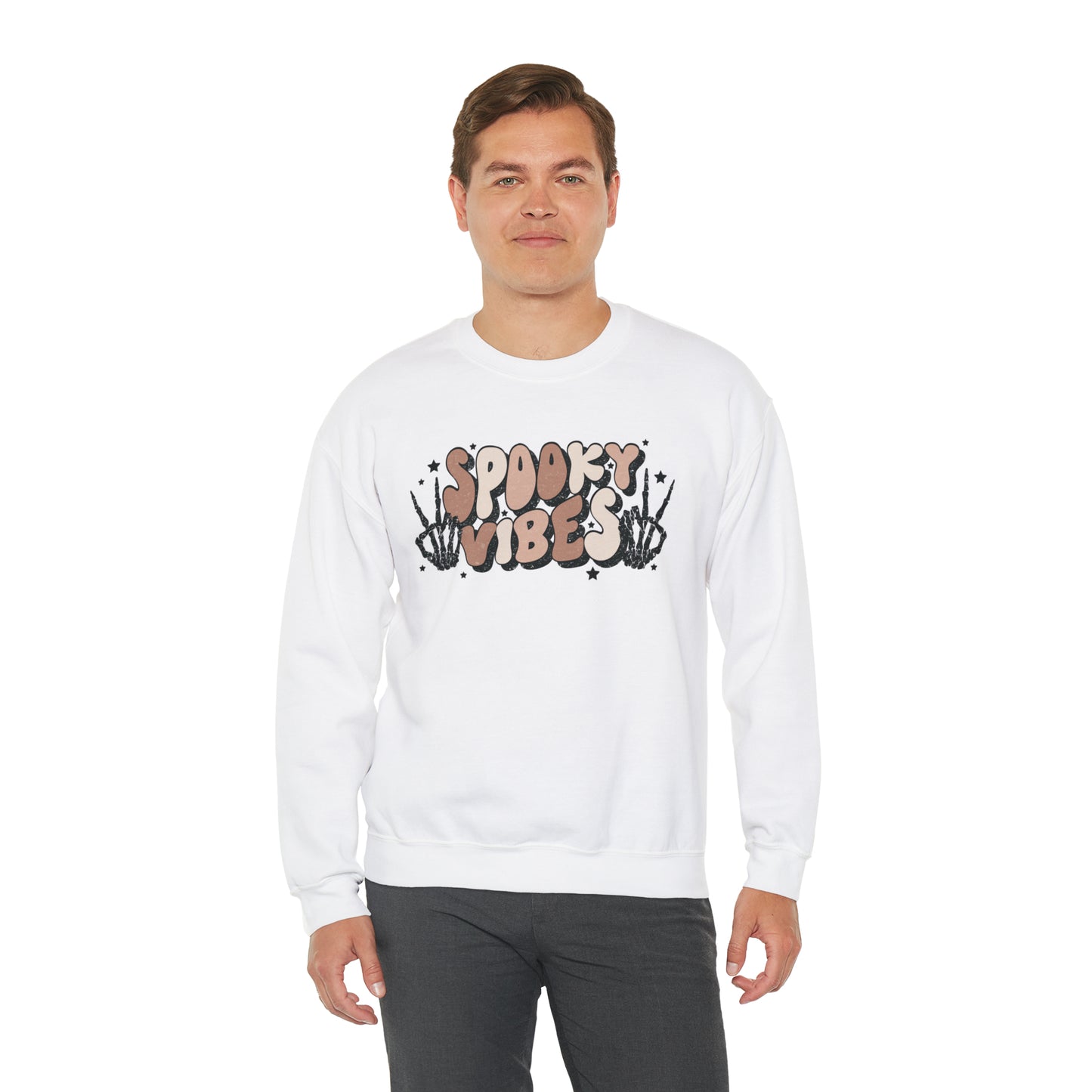 Spooky Vibes Skeleton Hands Fall Halloween Retro Warm Colored  Unisex Heavy Blend™ Crewneck Sweatshirt