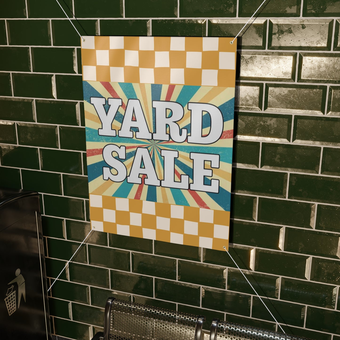 Retro Golden Checkerboard Yard Sale Sign/ Matte Banner