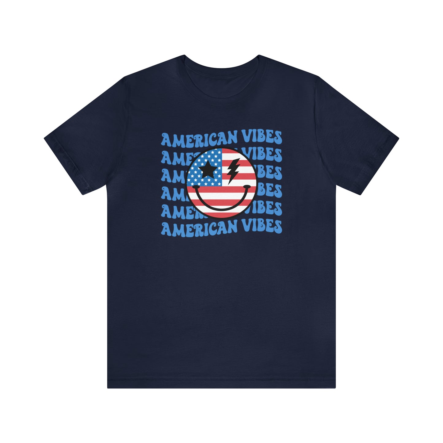 USA American Vibes American Flag Smiley Face Unisex Jersey Short Sleeve Tee