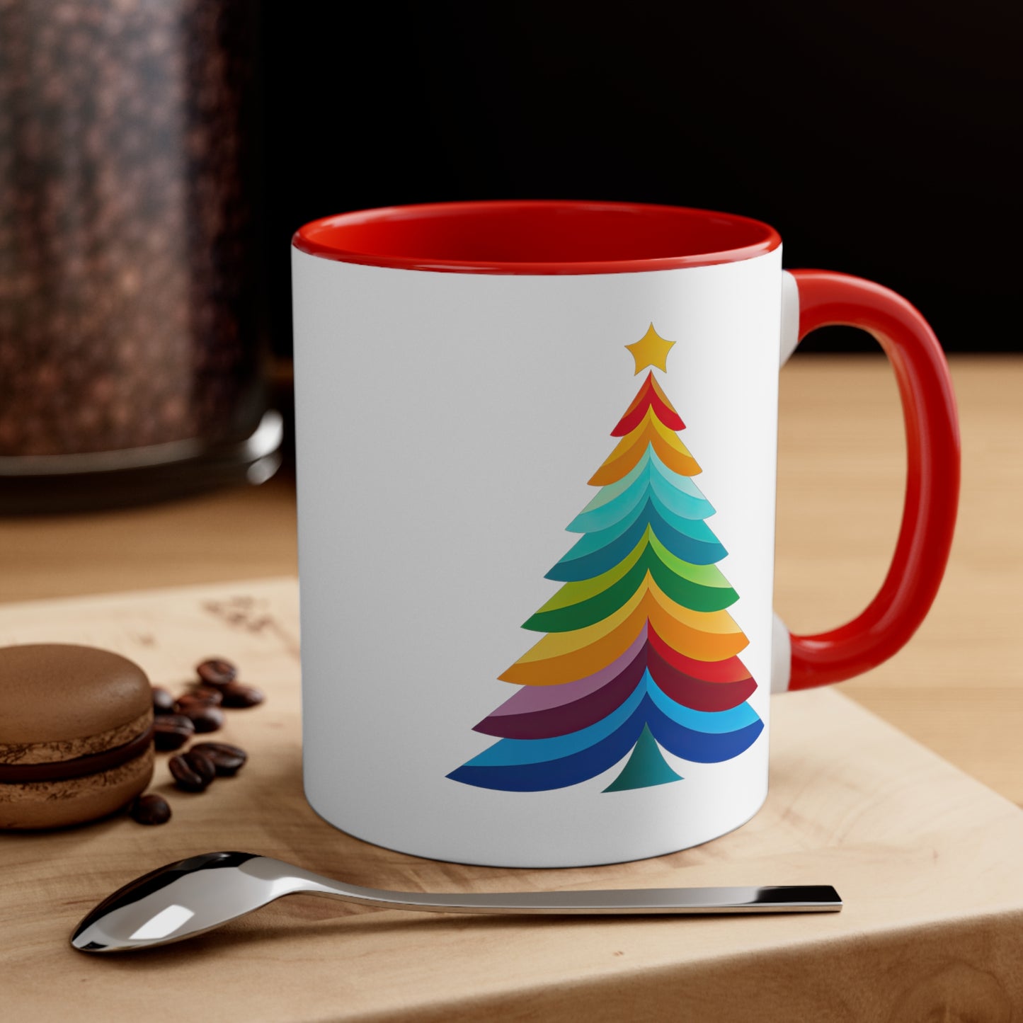 Layered Rainbow Christmas Tree Accent Coffee Mug, 11oz