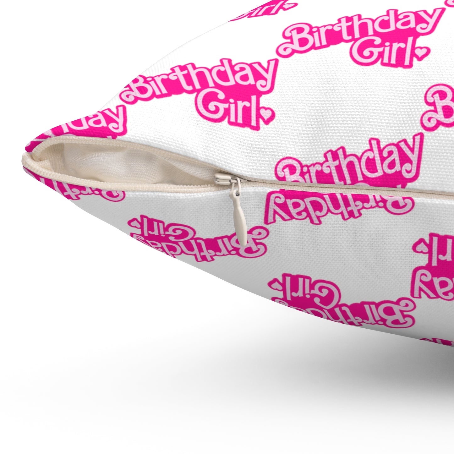 Birthday Girl Barbie Font Pattern Polyester Square Pillow