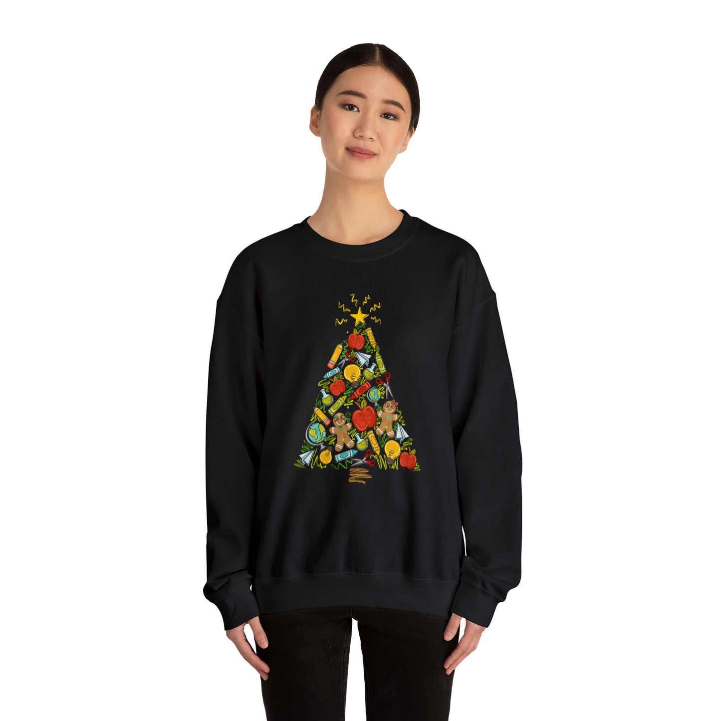 Teacher Supplies Christmas Tree Heavyweight Crewneck Sweatshirt