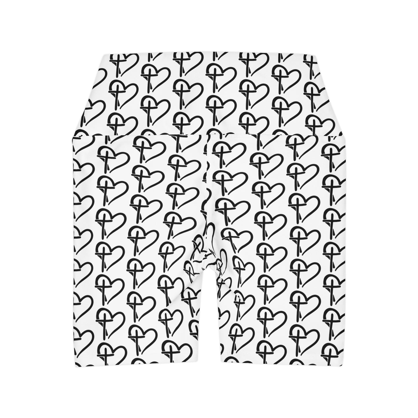 Cross and Heart Pattern Christian and Faith Yoga Shorts