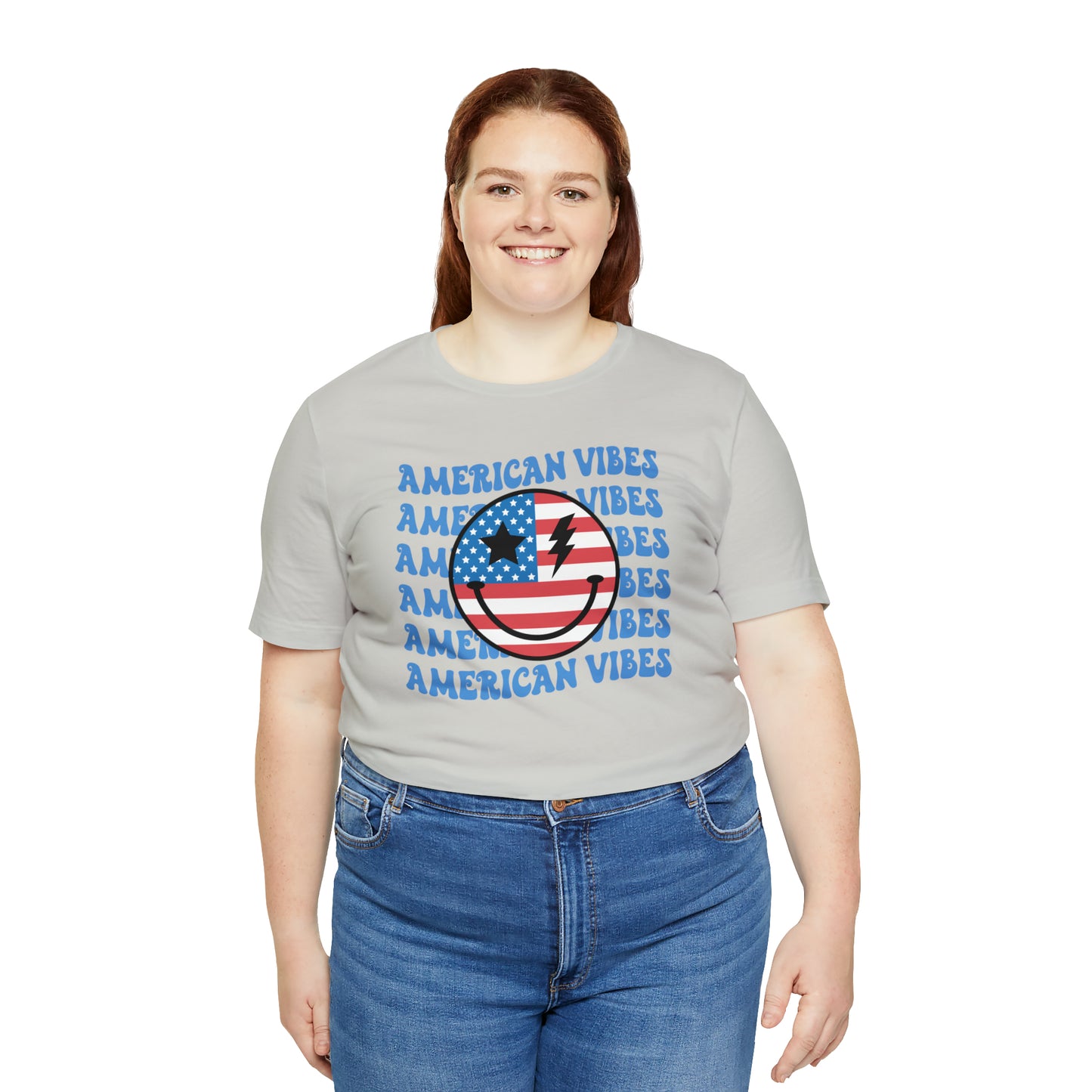 USA American Vibes American Flag Smiley Face Unisex Jersey Short Sleeve Tee