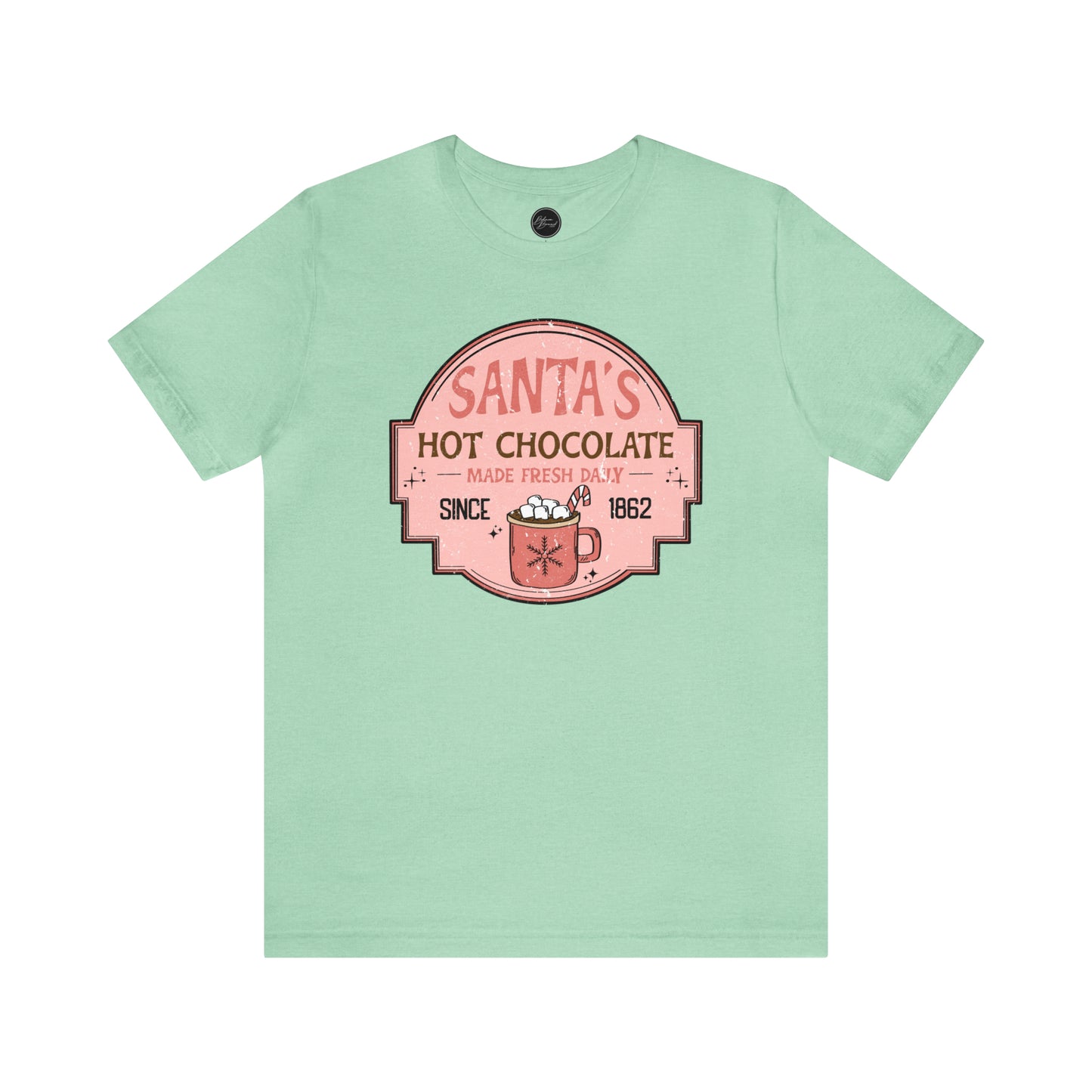 Santa's Hot Chocolate Pink Christmas/ Holiday Bella Jersey Short Sleeve Tee (Unisex)