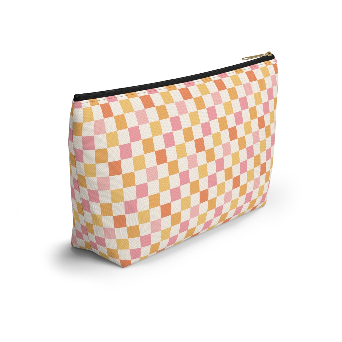 Peachy Retro Checkered -Pink/ Gold/ Orange Sherbet Print Design  Accessory Pouch w T-bottom