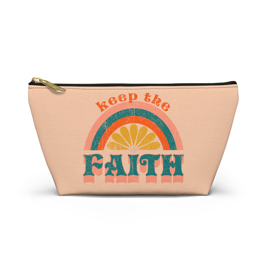 Christian Keep the Faith Print Design Accessory Pouch w T-bottom