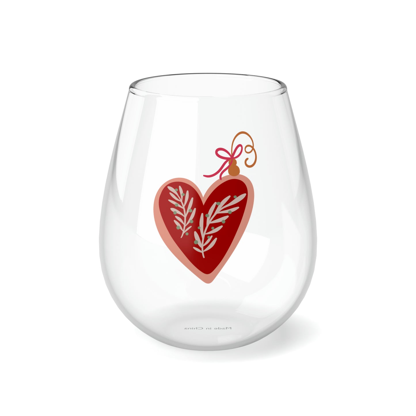 Heart Ornament Stemless Wine/ Glass, 11.75oz