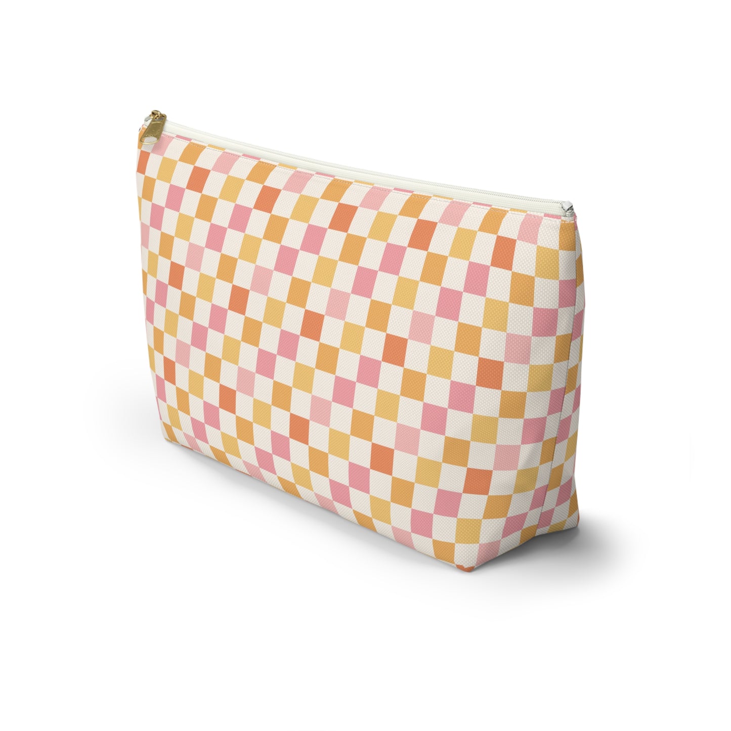 Peachy Retro Checkered -Pink/ Gold/ Orange Sherbet Print Design  Accessory Pouch w T-bottom