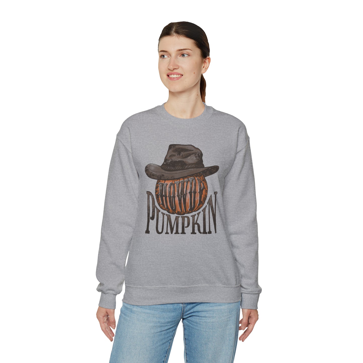 Howdy Pumpkin Fall Halloween Retro Warm Colored  Unisex Heavy Blend™ Crewneck Sweatshirt