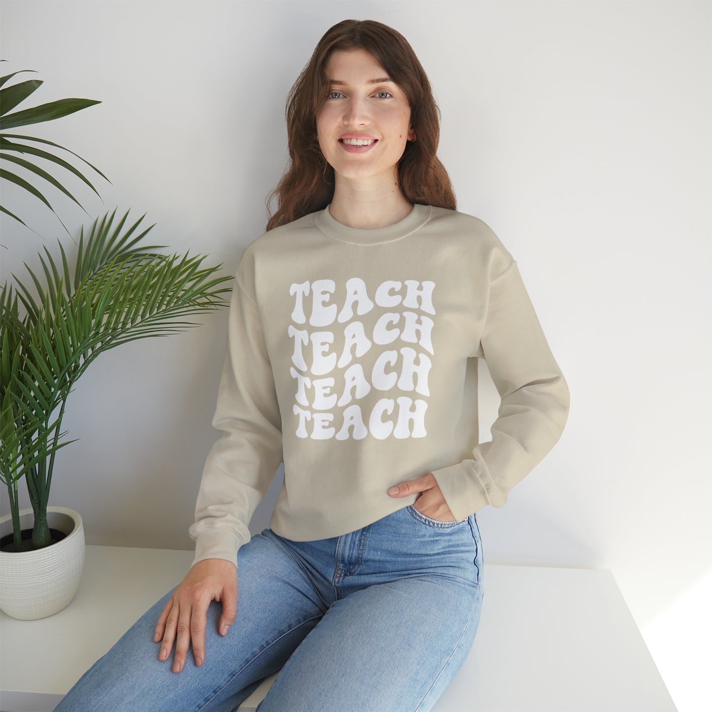 Teach Teach Teach Teach White Logo Unisex Heavy Blend™ Crewneck Sweatshirt