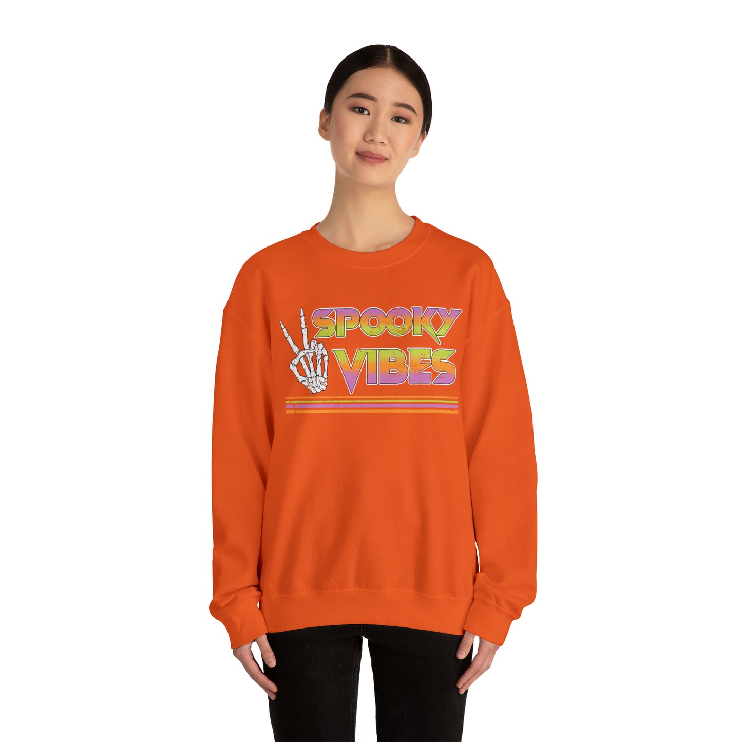 Spooky 80's Vibes Vintage Skeleton Piece Sign Fall Halloween  Unisex Heavy Blend™ Crewneck Sweatshirt