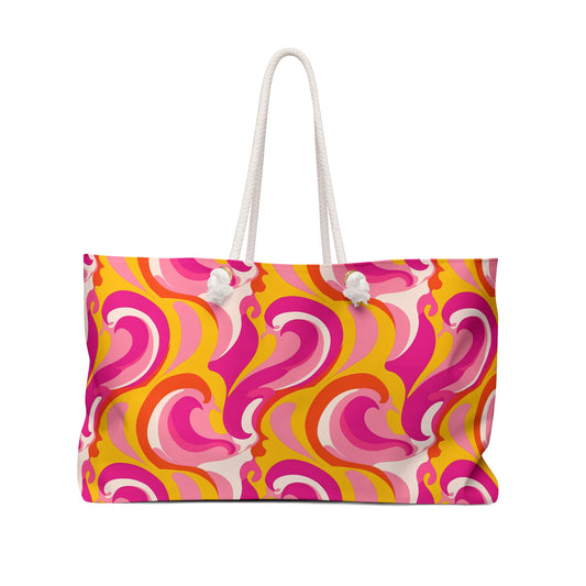 Retro Pink and Yellow Swirl Weekender Bag