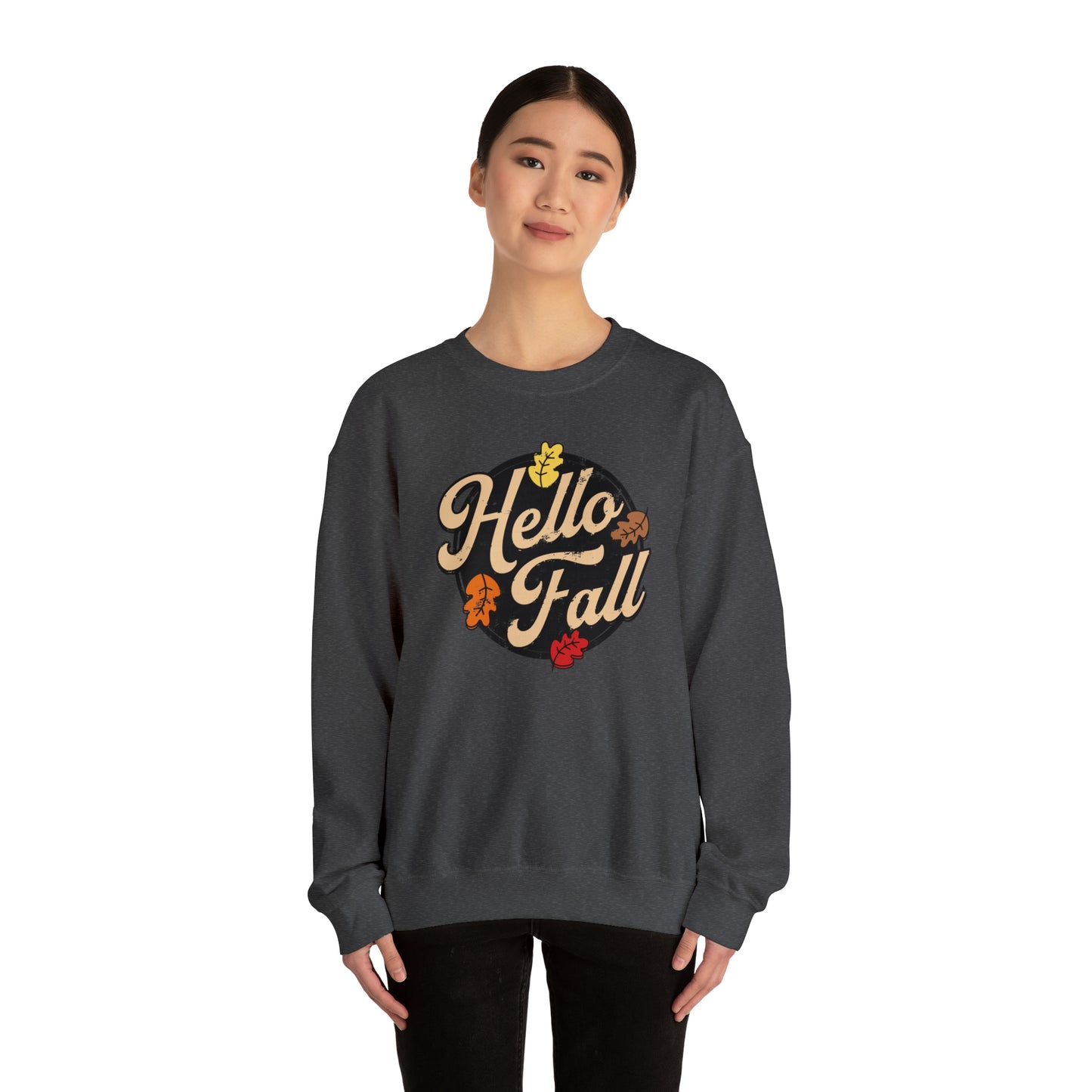 Hello Fall Halloween Retro Warm Colored  Unisex Heavy Blend™ Crewneck Sweatshirt