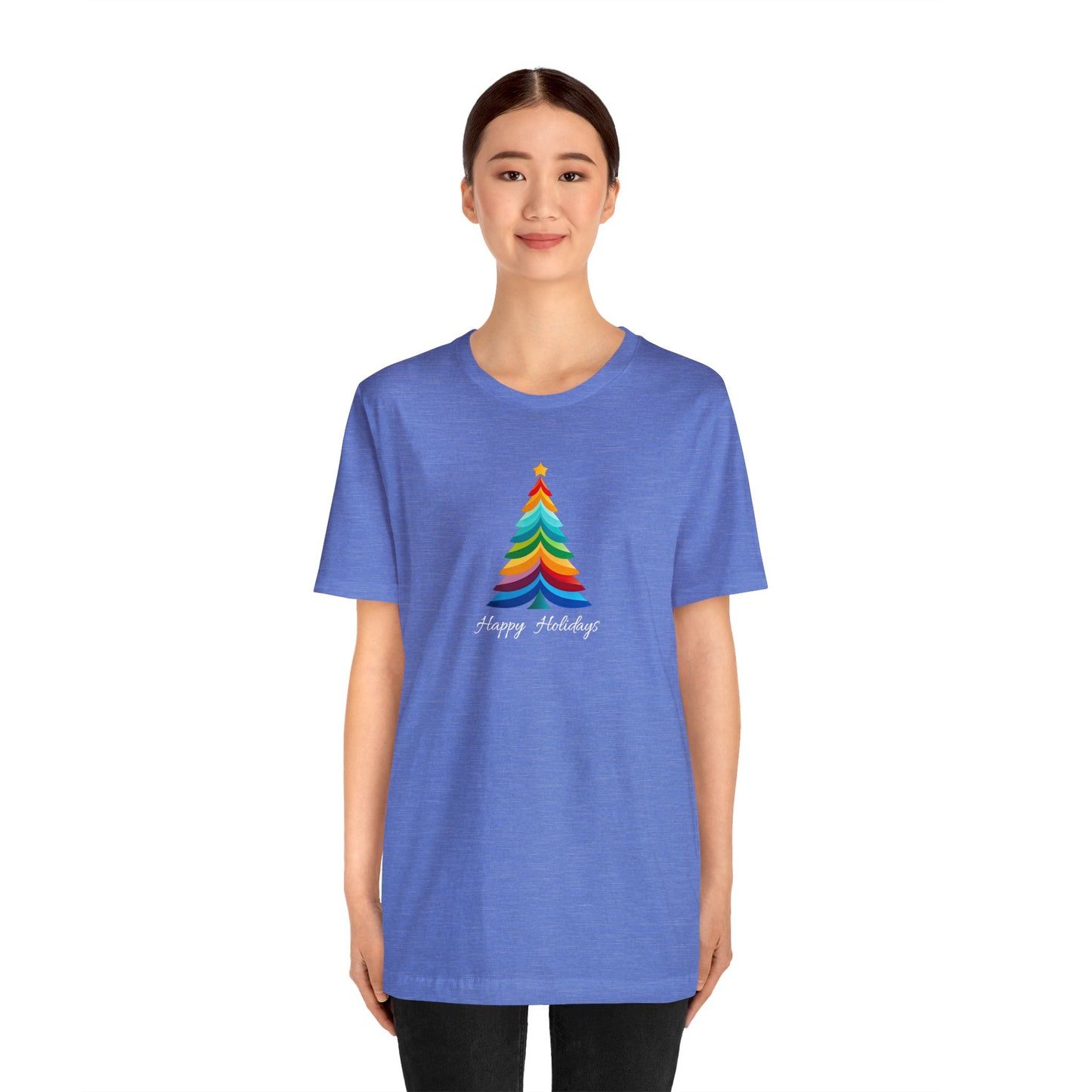 Happy Holidays Layered Christmas Tree Bella Jersey Short Sleeve Tee (Unisex)