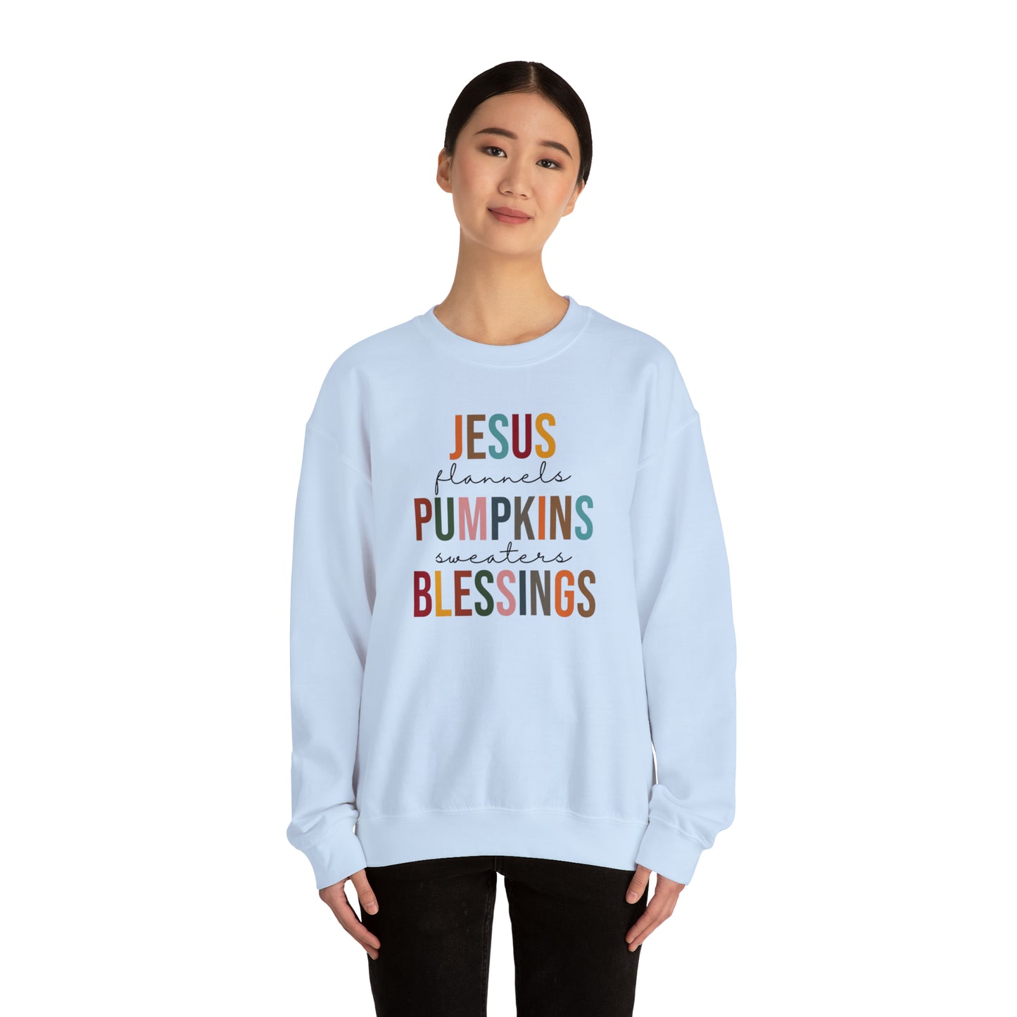 Jesus Flannels Pumpkins Sweaters Blessings Fall Halloween Retro Warm Colored  Unisex Heavy Blend™ Crewneck Sweatshirt