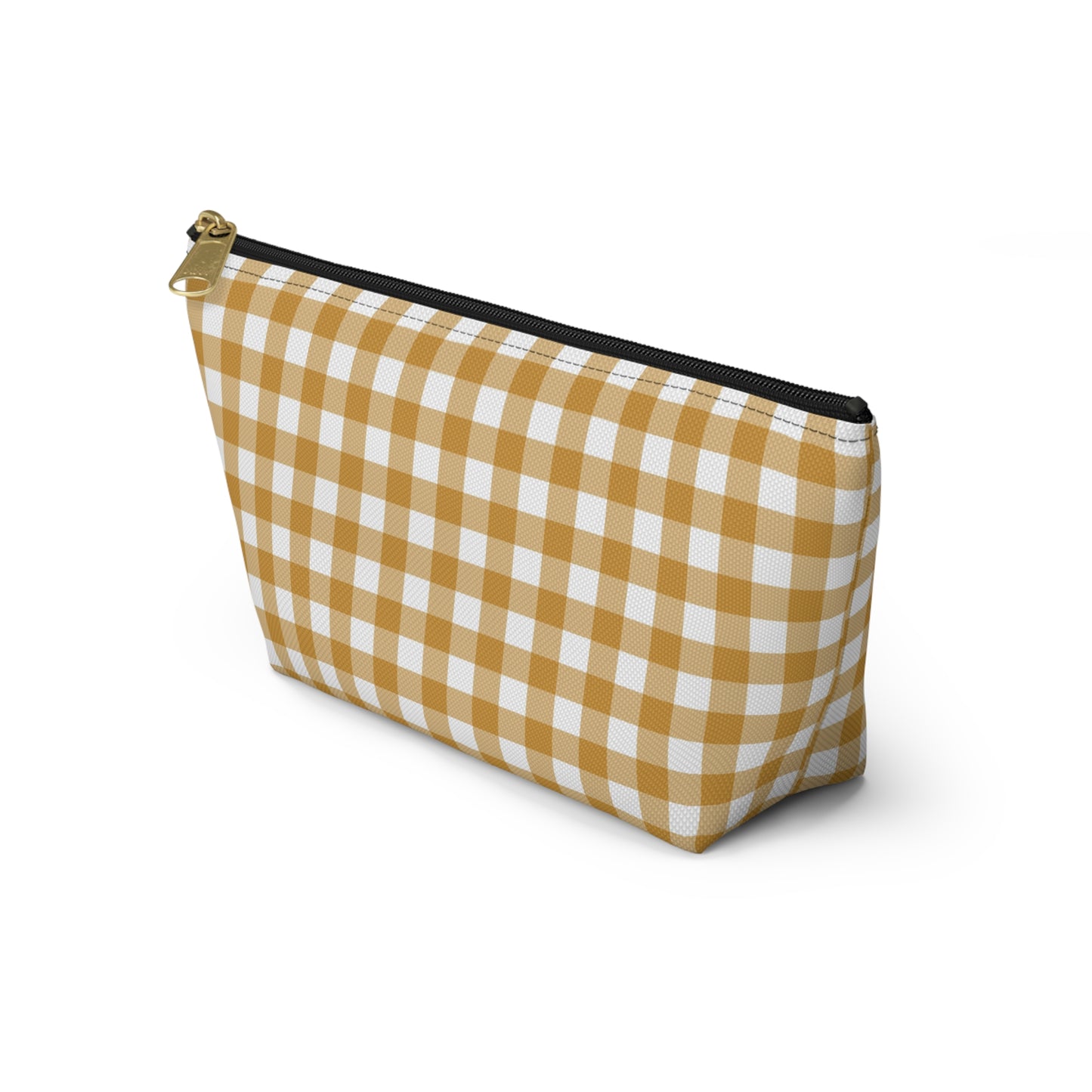 Mustard Gingham Print Design  Accessory Pouch w T-bottom