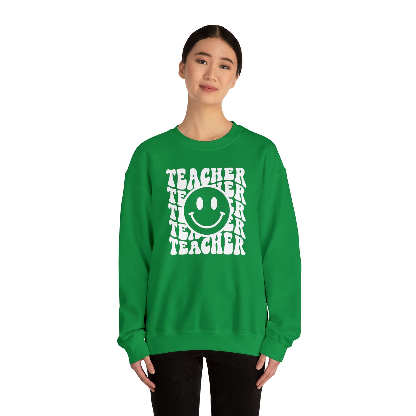 Teacher with Smiley Face White Logo Unisex Heavy Blend™ Crewneck Sweatshirt