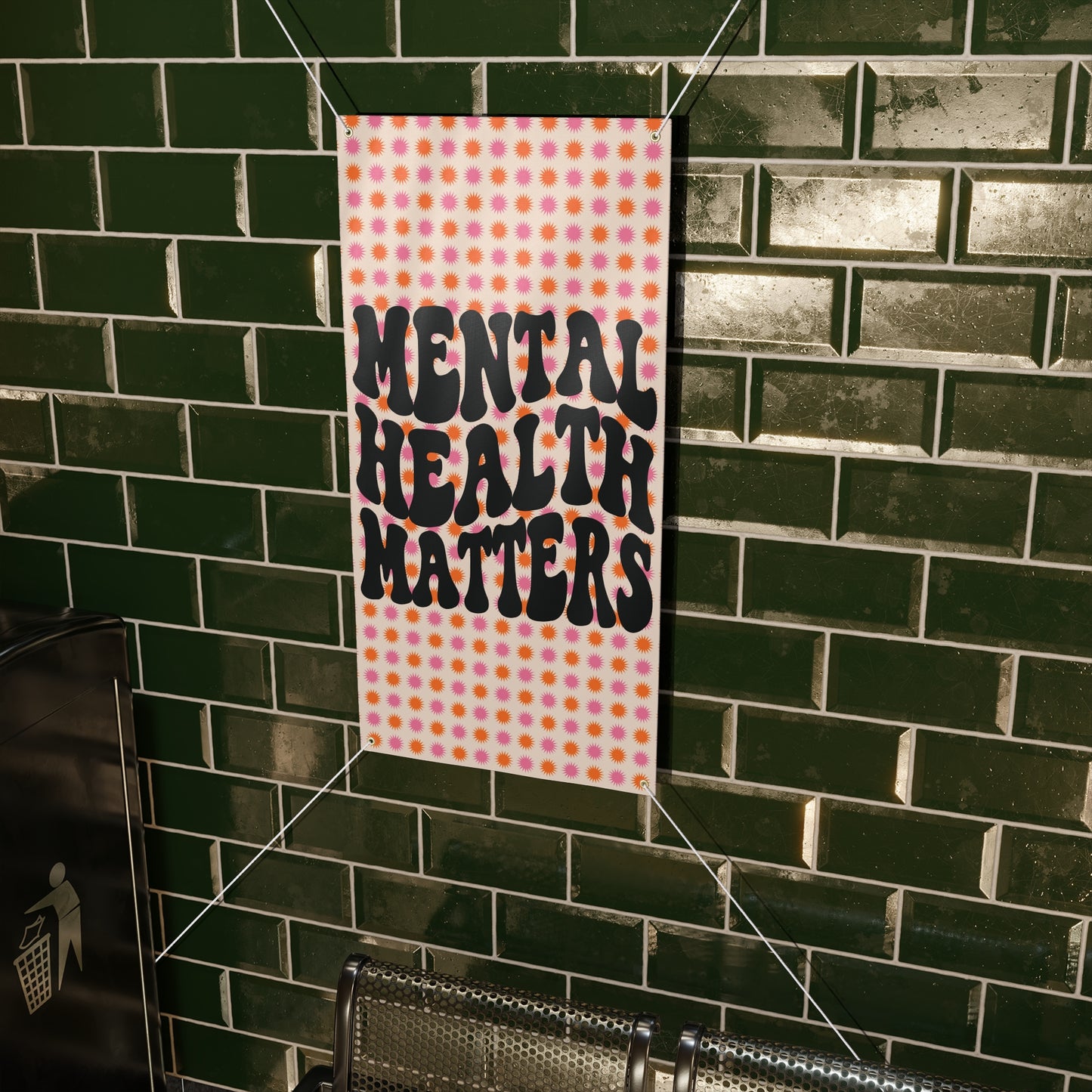 Retro Mental Health Matters Matte Banner - White