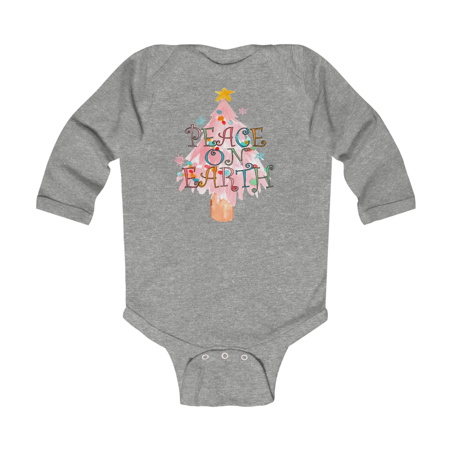 Peace on Earth Pink Christmas Tree/ Holiday Infant Long Sleeve Bodysuit