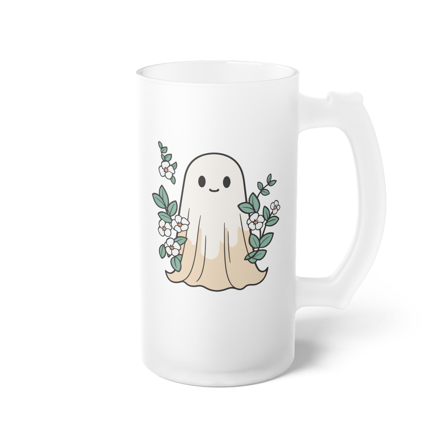 Boho Floral Ghost Fall Logo Frosted Glass Beer Mug