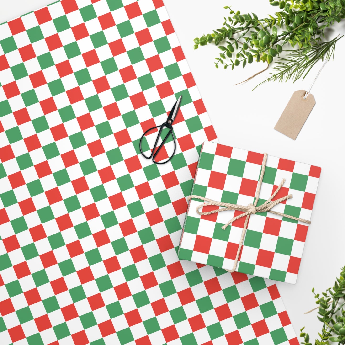 Red Green White Christmas Checkerboard  Wrapping Paper