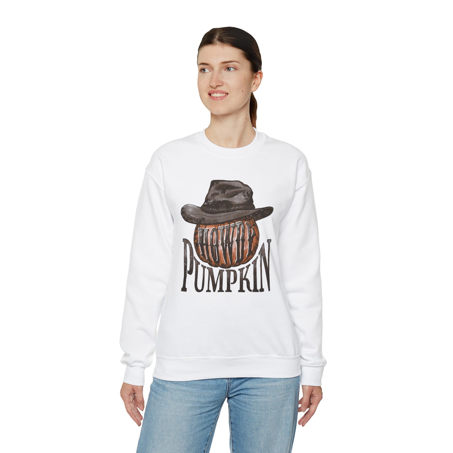 Howdy Pumpkin Fall Halloween Retro Warm Colored  Unisex Heavy Blend™ Crewneck Sweatshirt