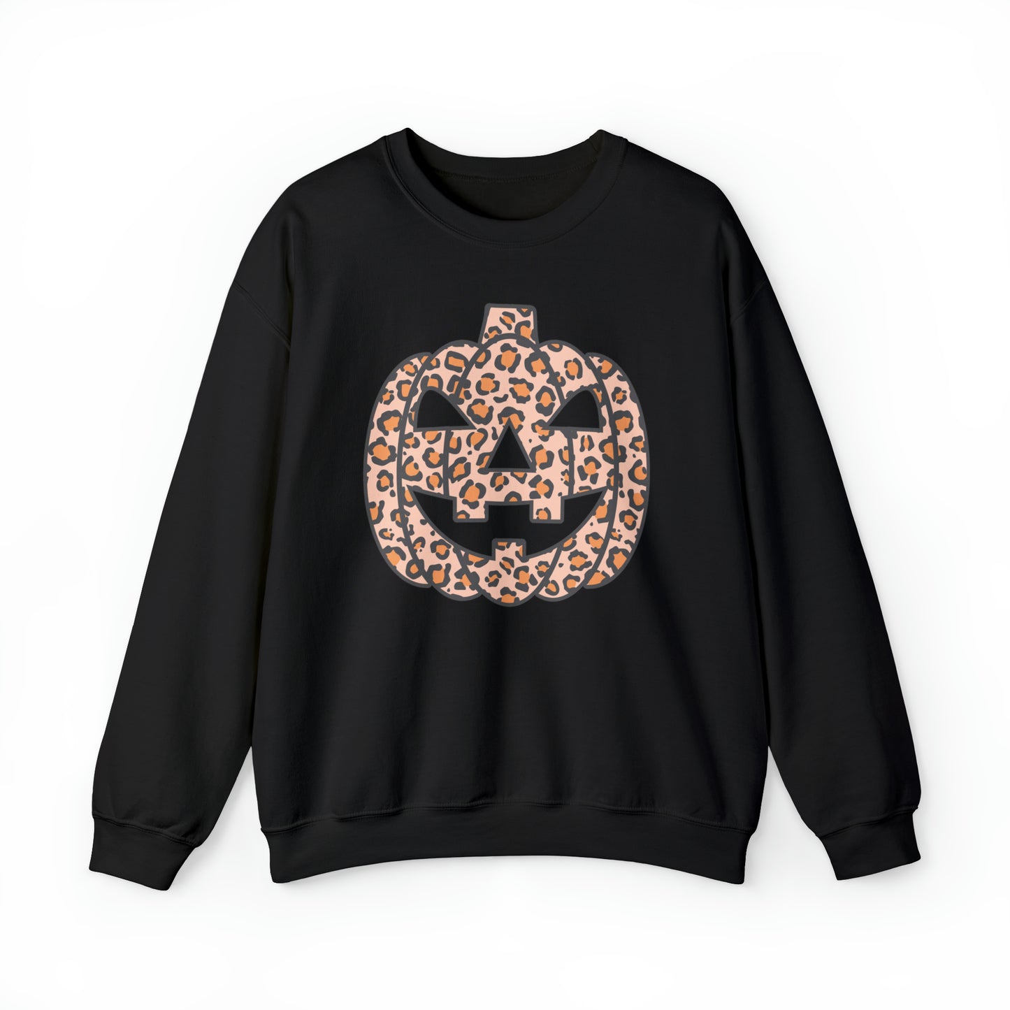 Boho Leopard Print Pumpkin Fall Halloween Retro Warm Colored  Unisex Heavy Blend™ Crewneck Sweatshirt